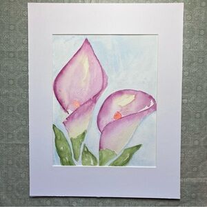 Calle Lily Floral Watercolor Wall Art Painting Framed in an Acid Free Art Kit